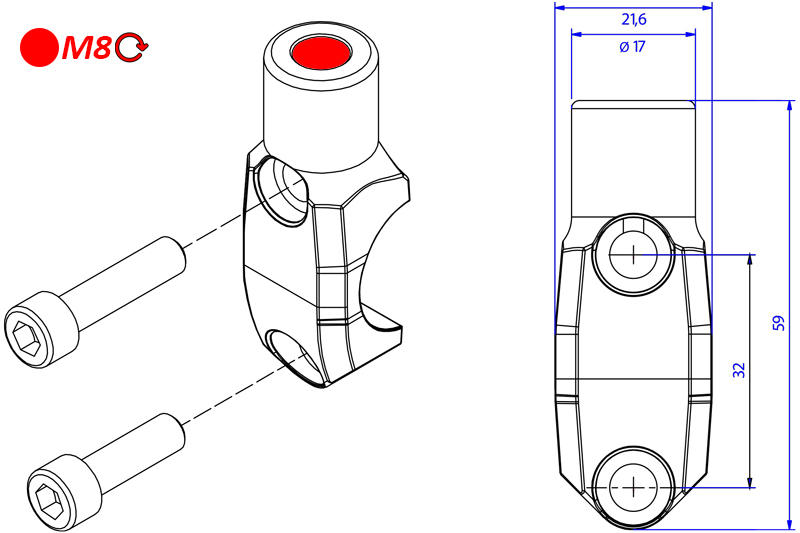 Cavallotto pompe Brembo - foro specchio filettatura M8 destra